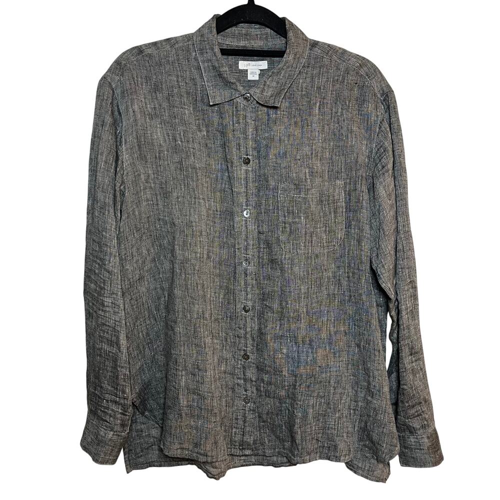 J Jill 100% Love Linen Button Up Long Sleeve Shirt Gray Sz XS Office Lightweight